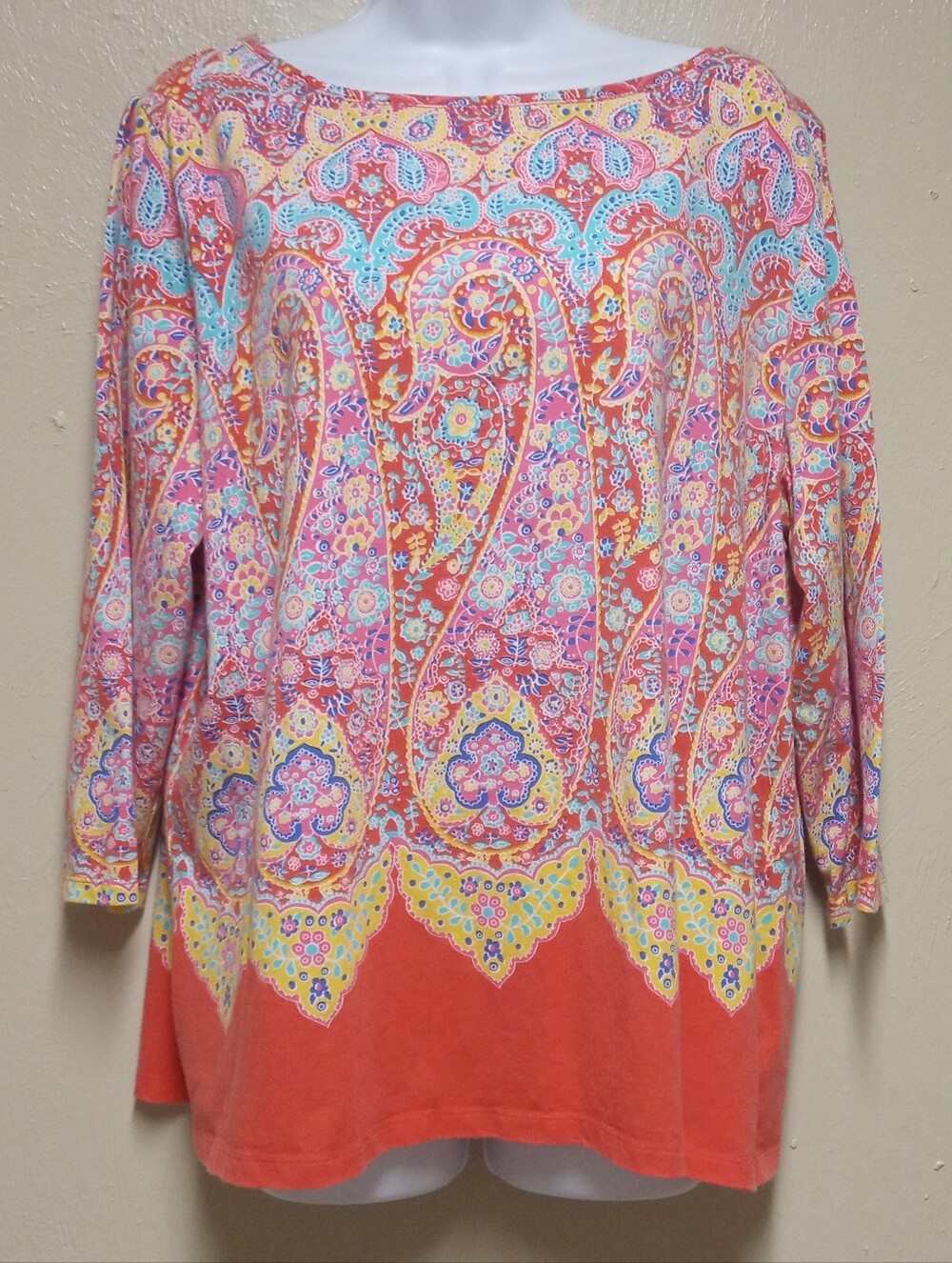 Women's Plus Size 2X Talbot's Top Cotton Bateau Neck Tee Medallion Paisley